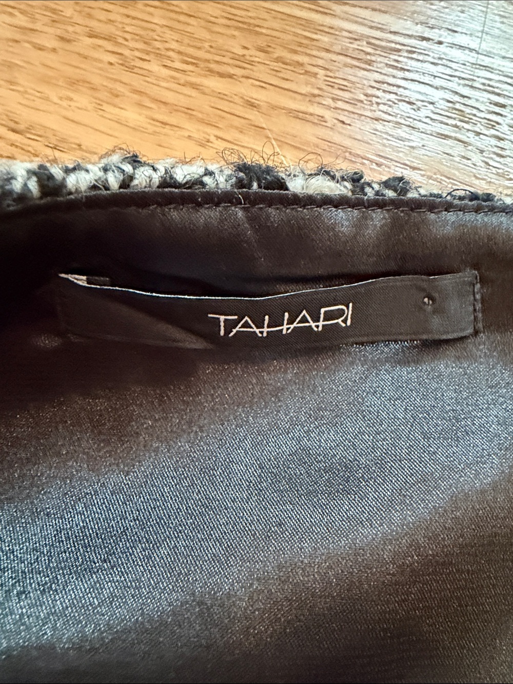 Tahari Black & White Textured Tweed Mini Skirt | Zip Side Detail - Picture 3 of 4